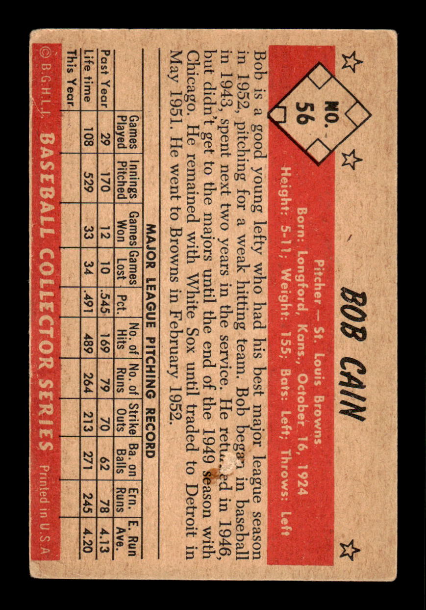 1953 Bowman Color #56 Bob Cain Very Good HOF-10001525