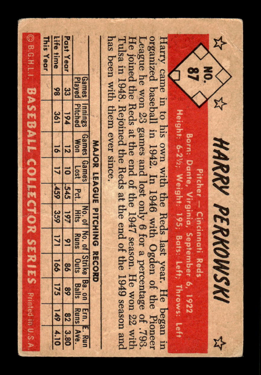 1953 Bowman Color #87 Harry Perkowski Very Good HOF-10001539