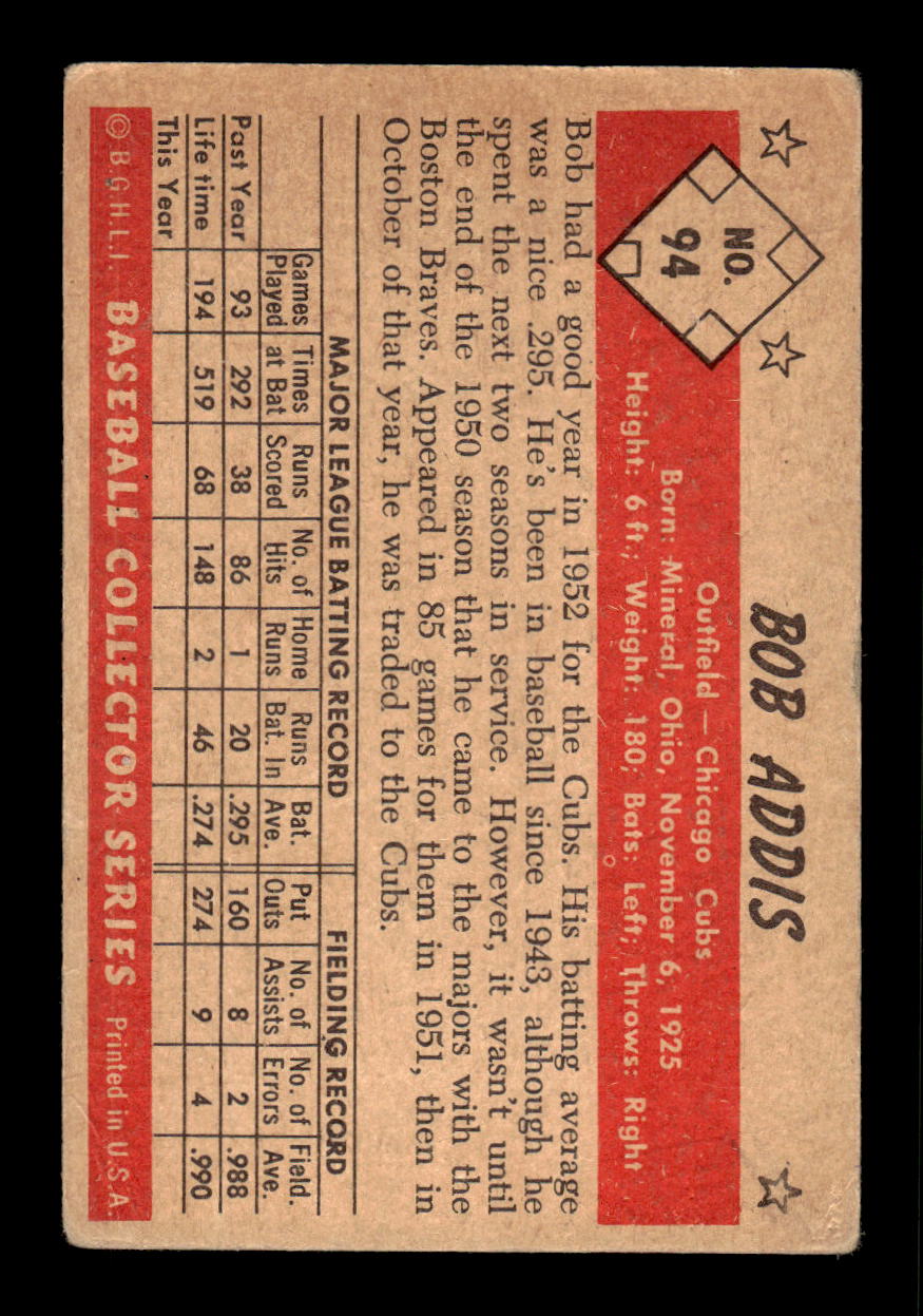 1953 Bowman Color #94 Bob Addis Very Good HOF-10001541