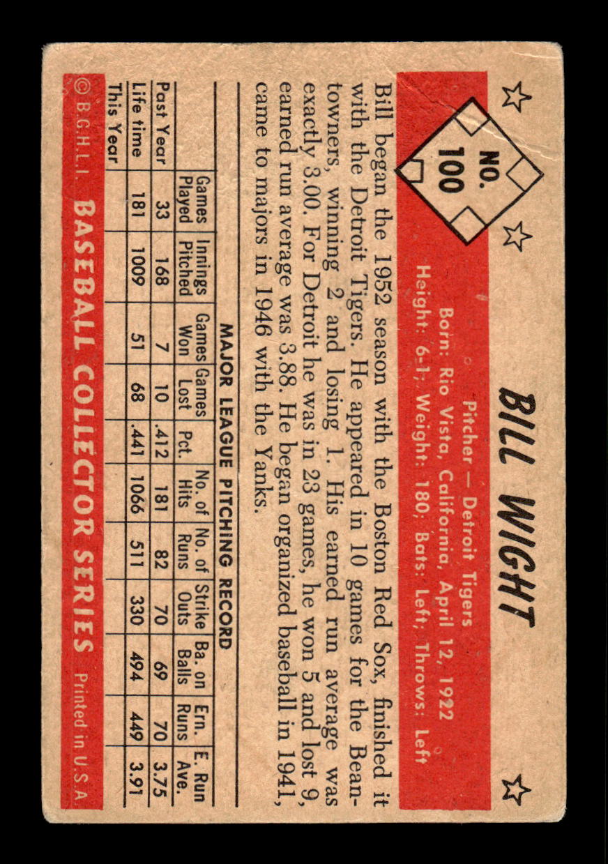 1953 Bowman Color #100 Bill Wight Very Good HOF-10001543