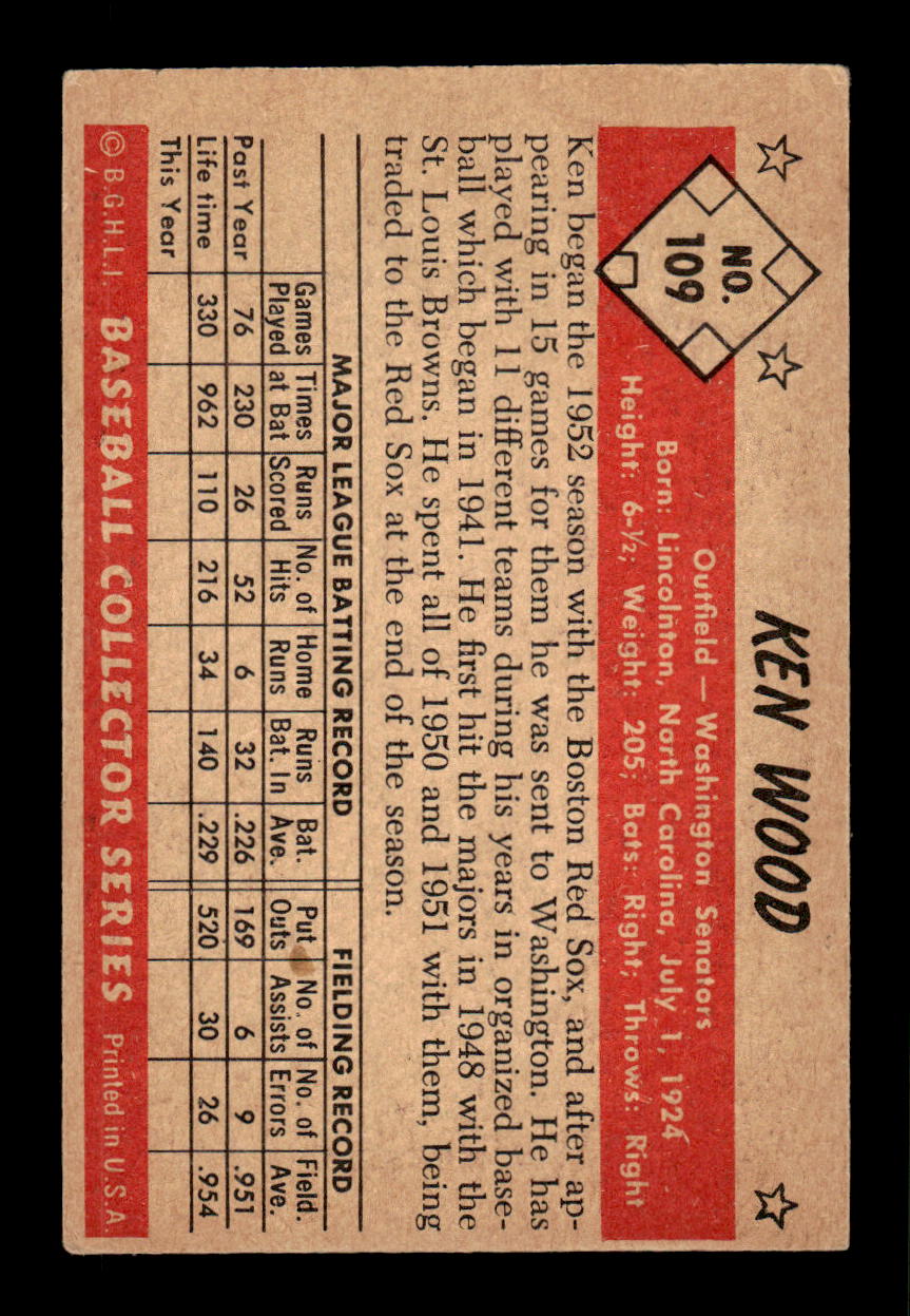 1953 Bowman Color #109 Ken Wood Very Good HOF-10001548