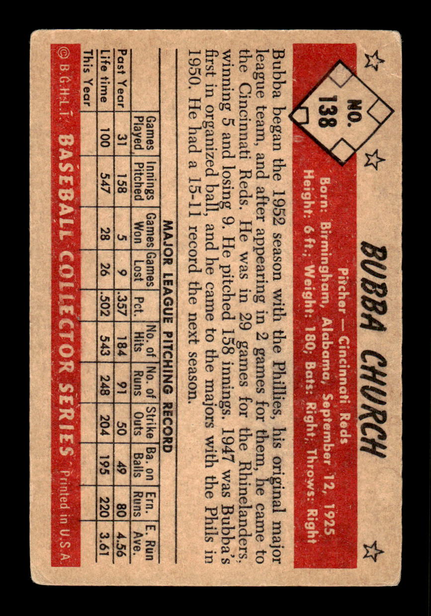 1953 Bowman Color #138 Bubba Church Very Good HOF-10001563