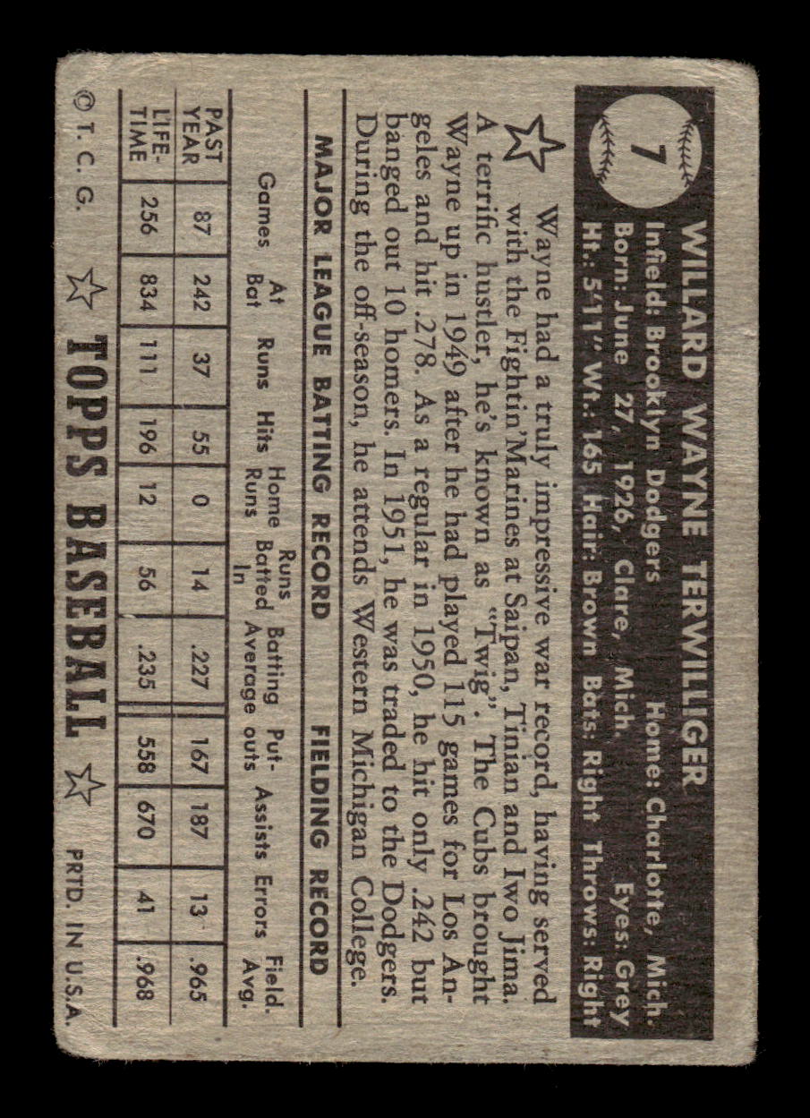1952 Topps #7b Wayne Terwilliger Very Good HOF-10001644