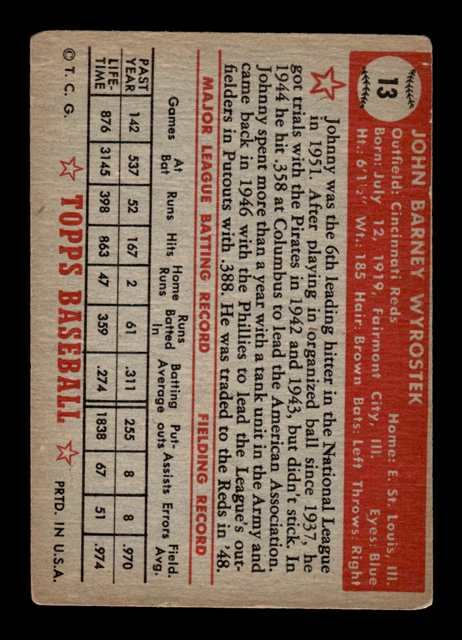 1952 Topps #13 Johnny Wyrostek Very Good HOF-10001647