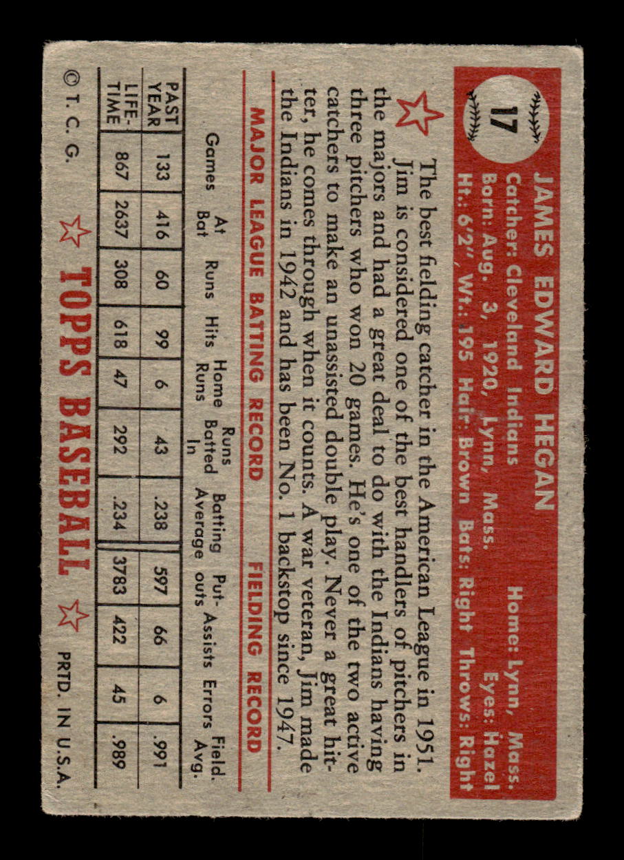1952 Topps #17 Jim Hegan Poor HOF-10001651