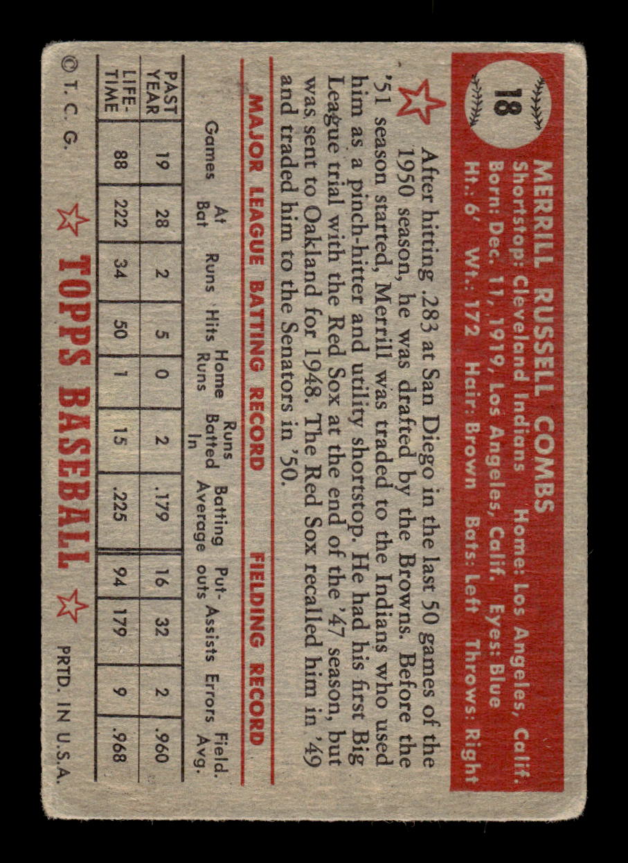 1952 Topps #18 Merrill Combs Very Good HOF-10001652