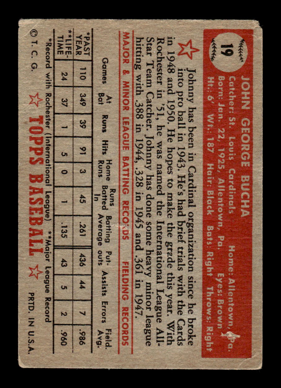 1952 Topps #19 Johnny Bucha Very Good HOF-10001654