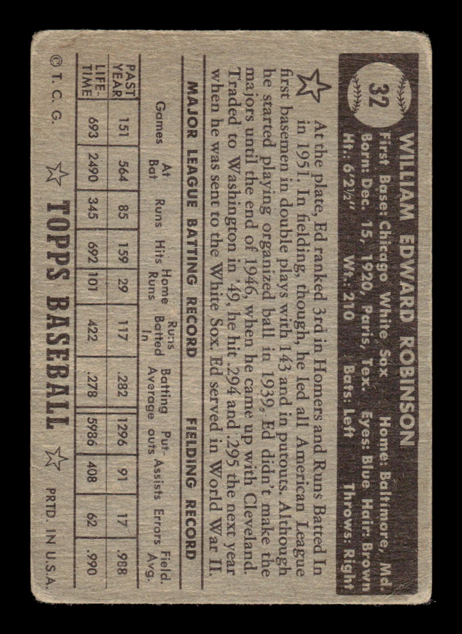 1952 Topps #32 Eddie Robinson Very Good HOF-10001669