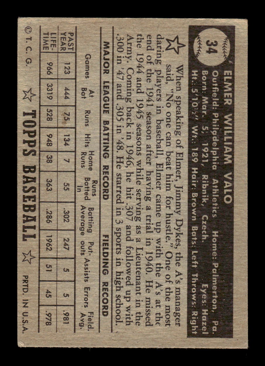 1952 Topps #34 Elmer Valo Very Good HOF-10001671