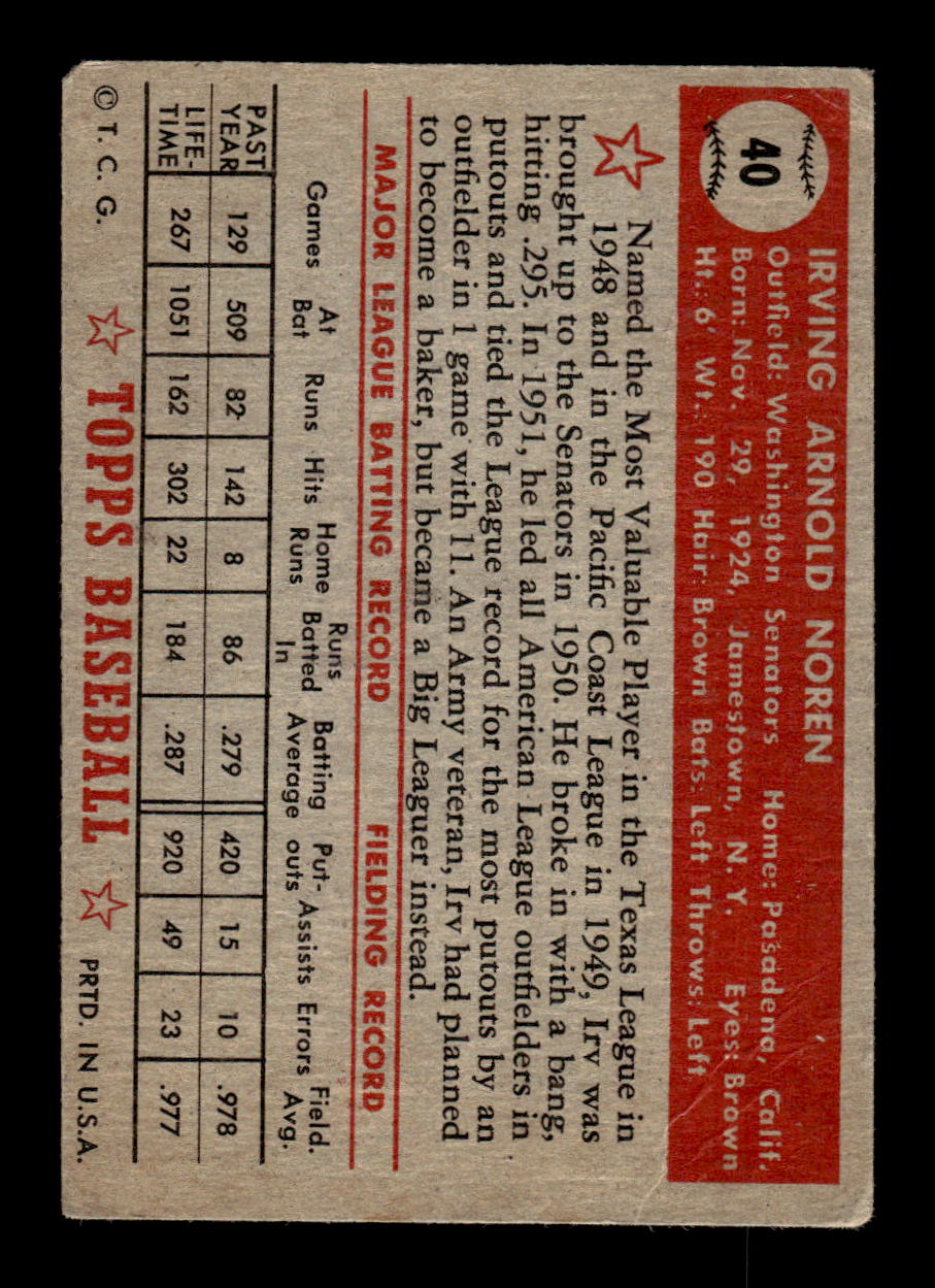 1952 Topps #40 Irv Noren Very Good HOF-10001677