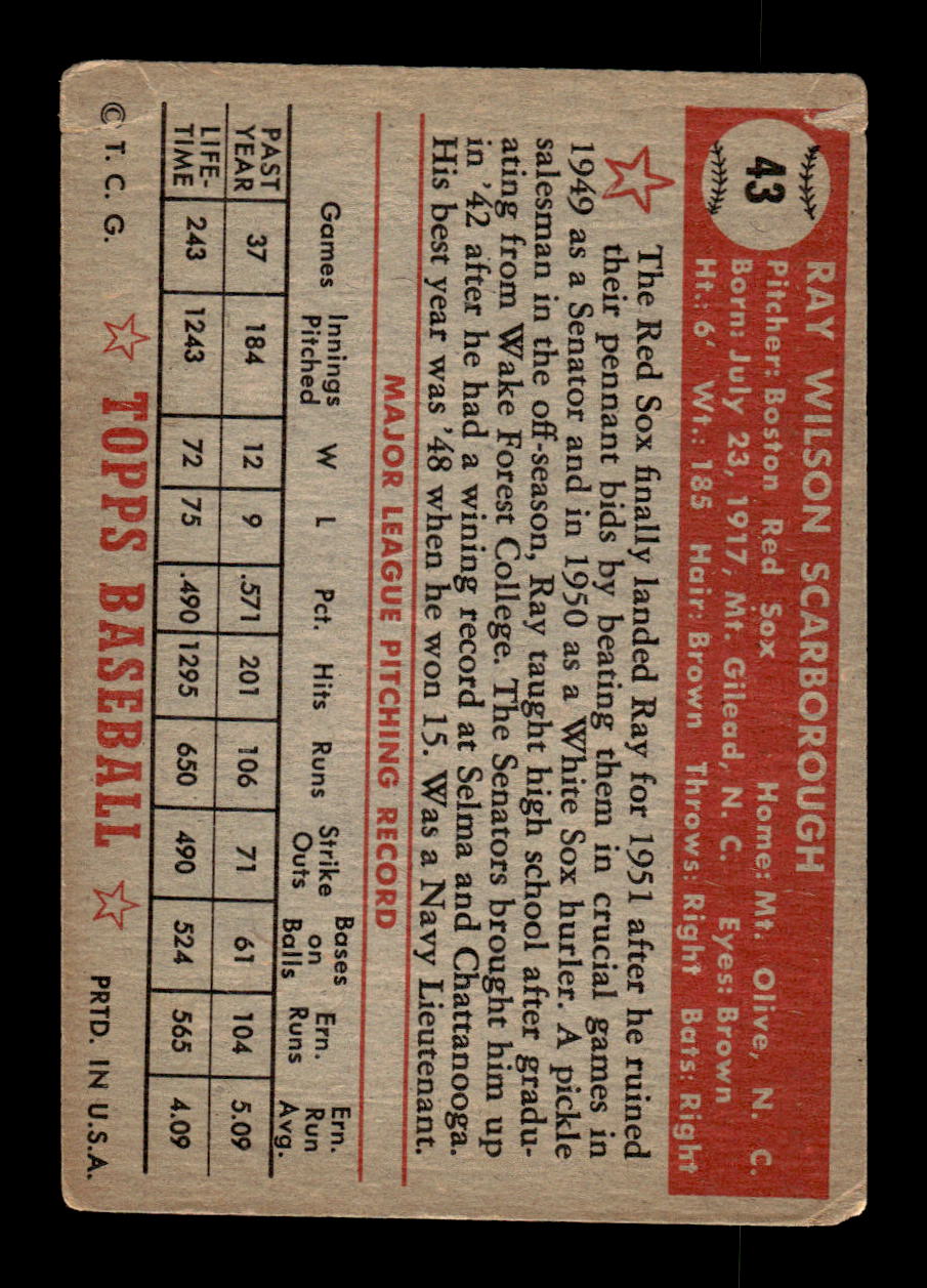 1952 Topps #43 Ray Scarborough Very Good HOF-10001678