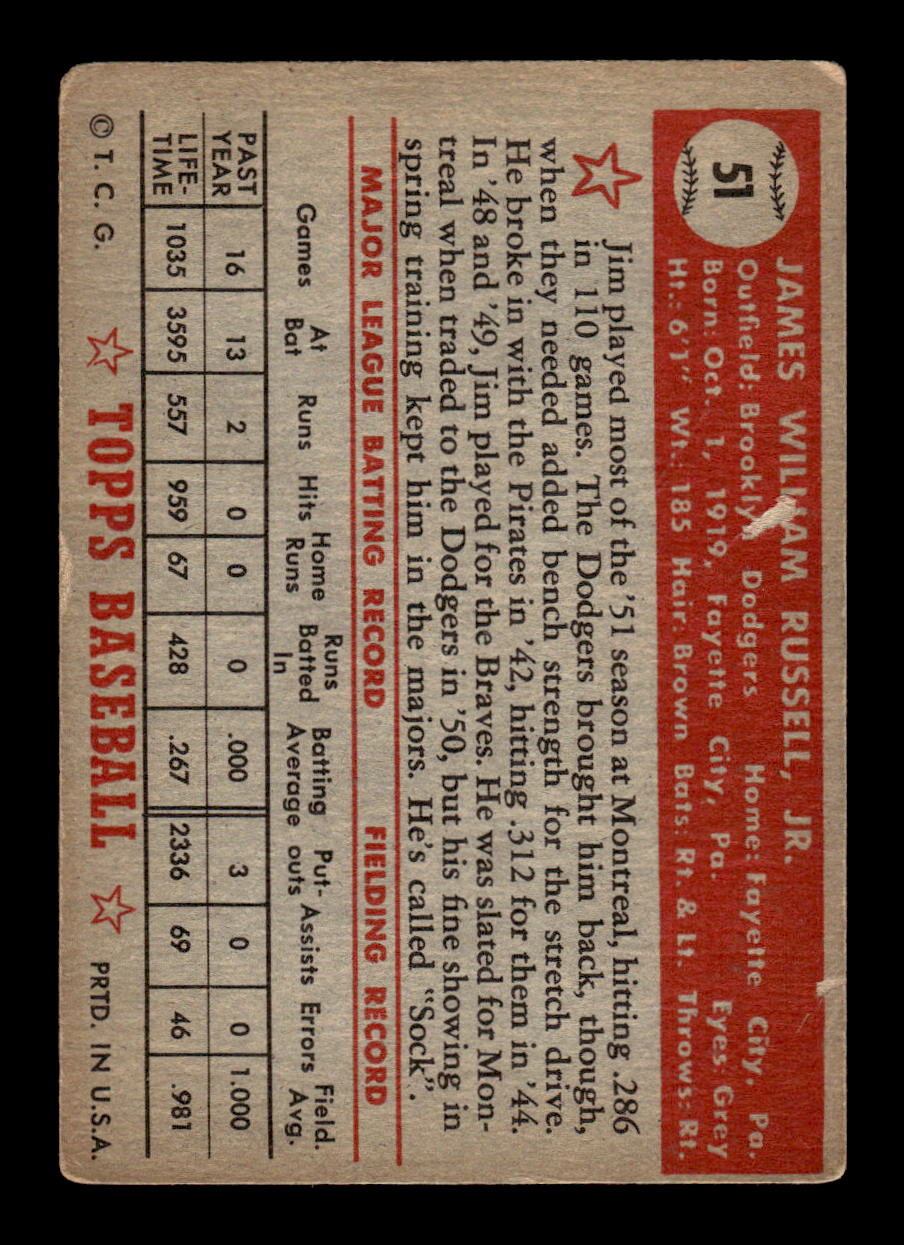 1952 Topps #51 Jim Russell Very Good HOF-10001683