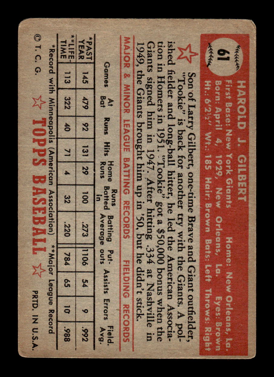 1952 Topps #61 Tookie Gilbert Very Good HOF-10001691