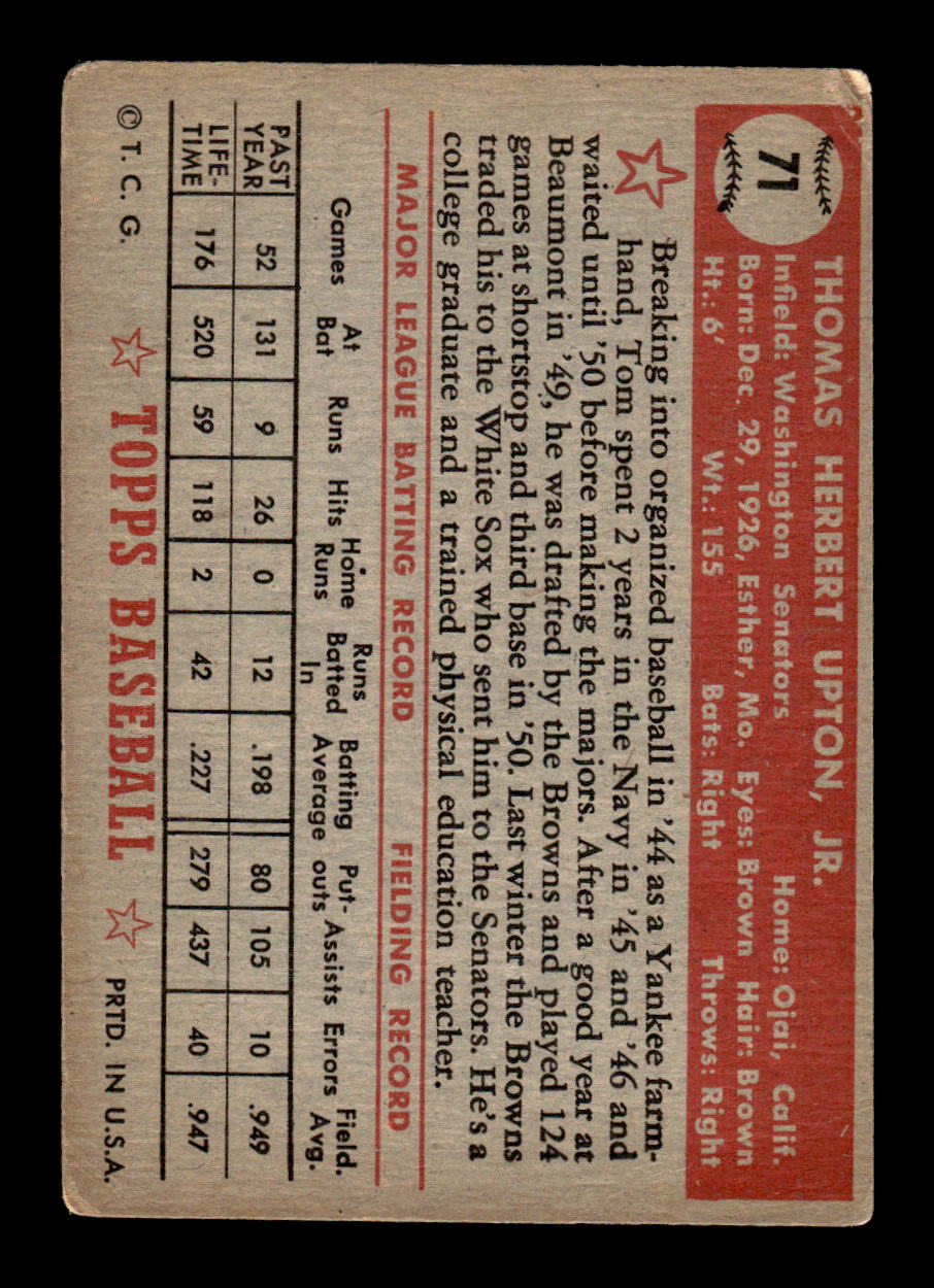 1952 Topps #71 Tom Upton Very Good HOF-10001702