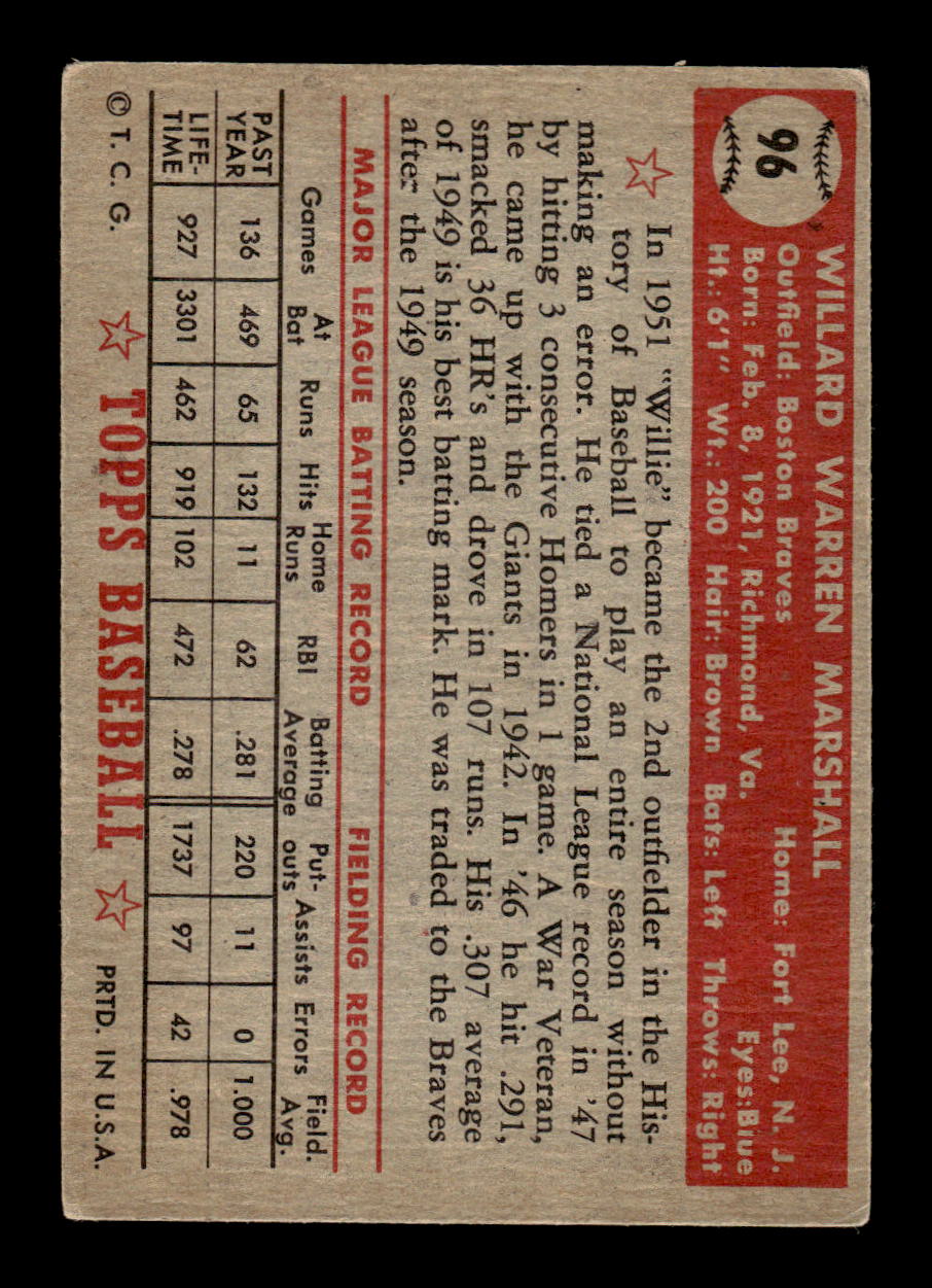 1952 Topps #96 Willard Marshall Very Good HOF-10001723