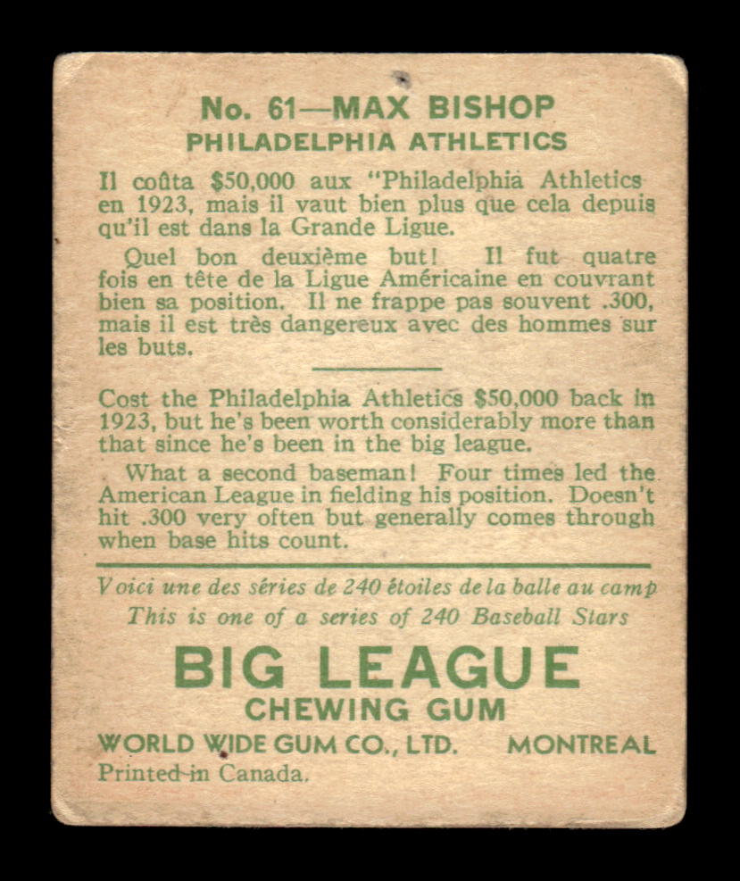 1933 World Wide Gum (V353) #61 Max Bishop Poor HOF-10001743