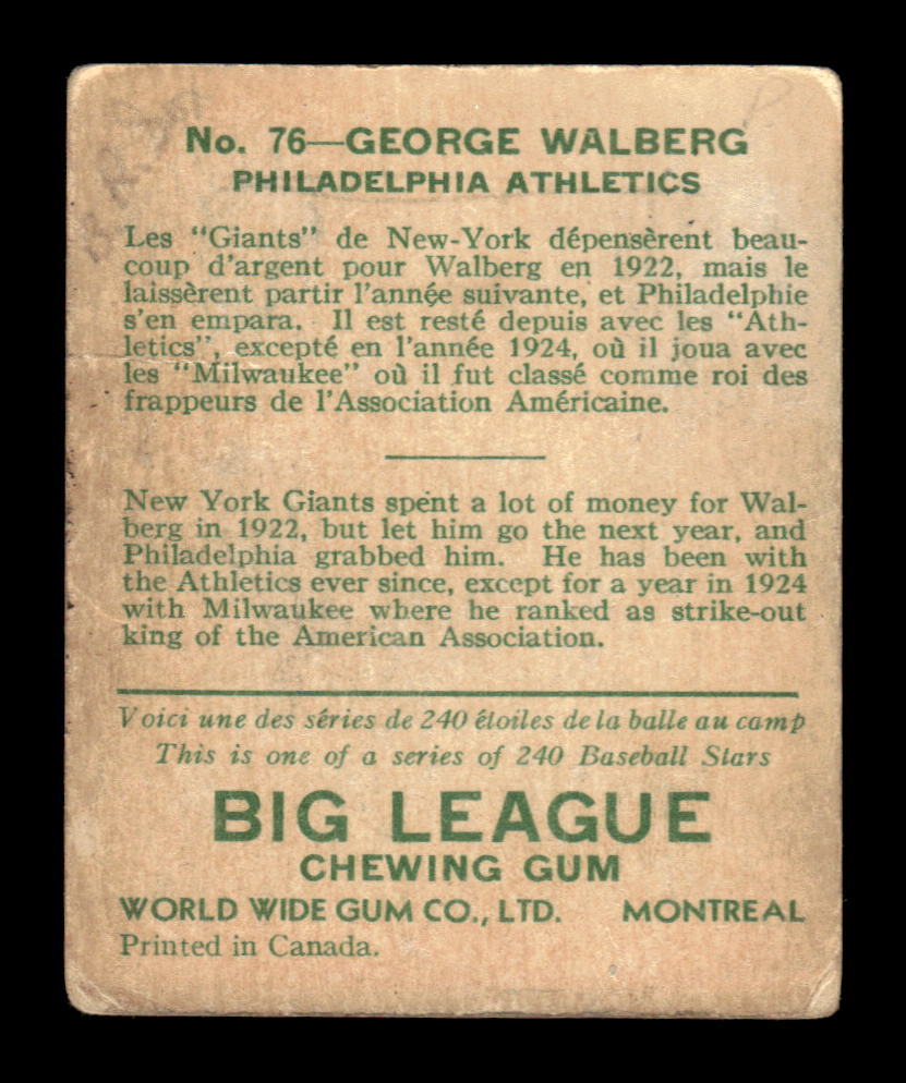1933 World Wide Gum (V353) #76 George Walberg Poor HOF-10001750