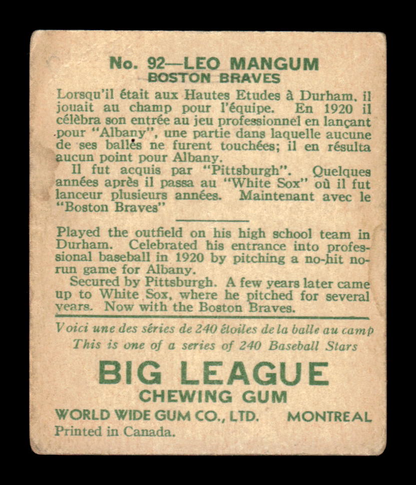 1933 World Wide Gum (V353) #92 Leo Mangum Poor HOF-10001759