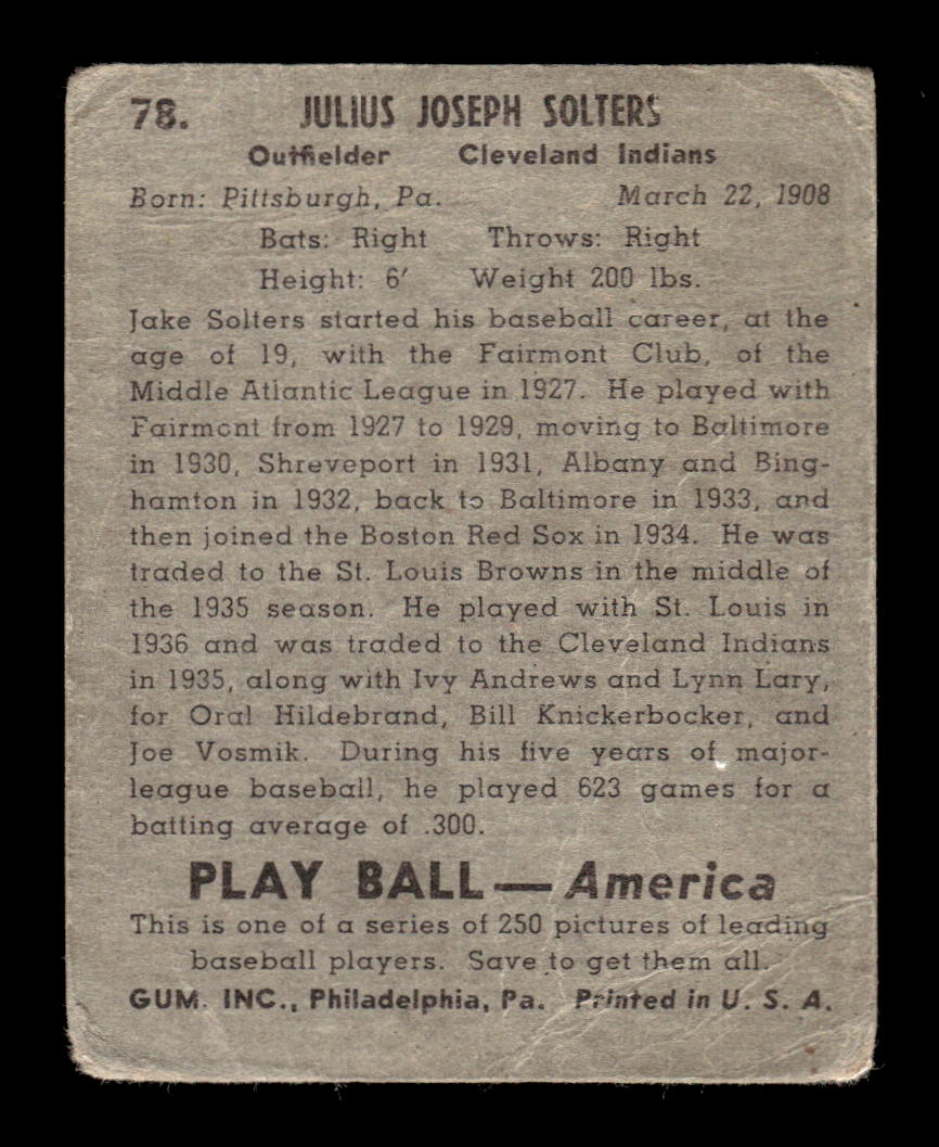 1939 Play Ball #78 Moose Solters Very Good HOF-10001772