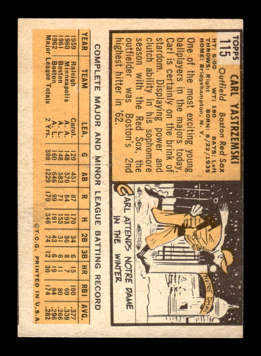 1963 Topps #115 Carl Yastrzemski Excellent HOF-10001802
