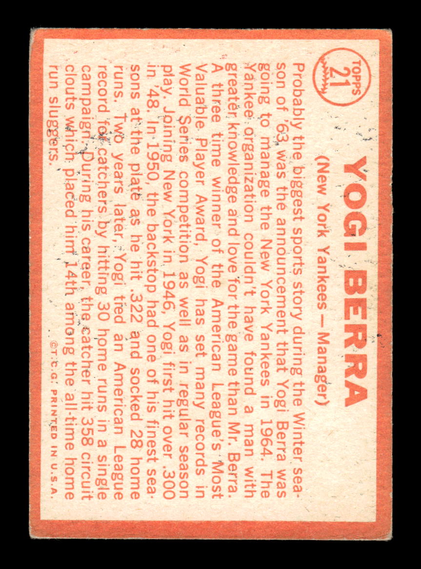 1964 Topps #21 Yogi Berra Very Good HOF-10001818