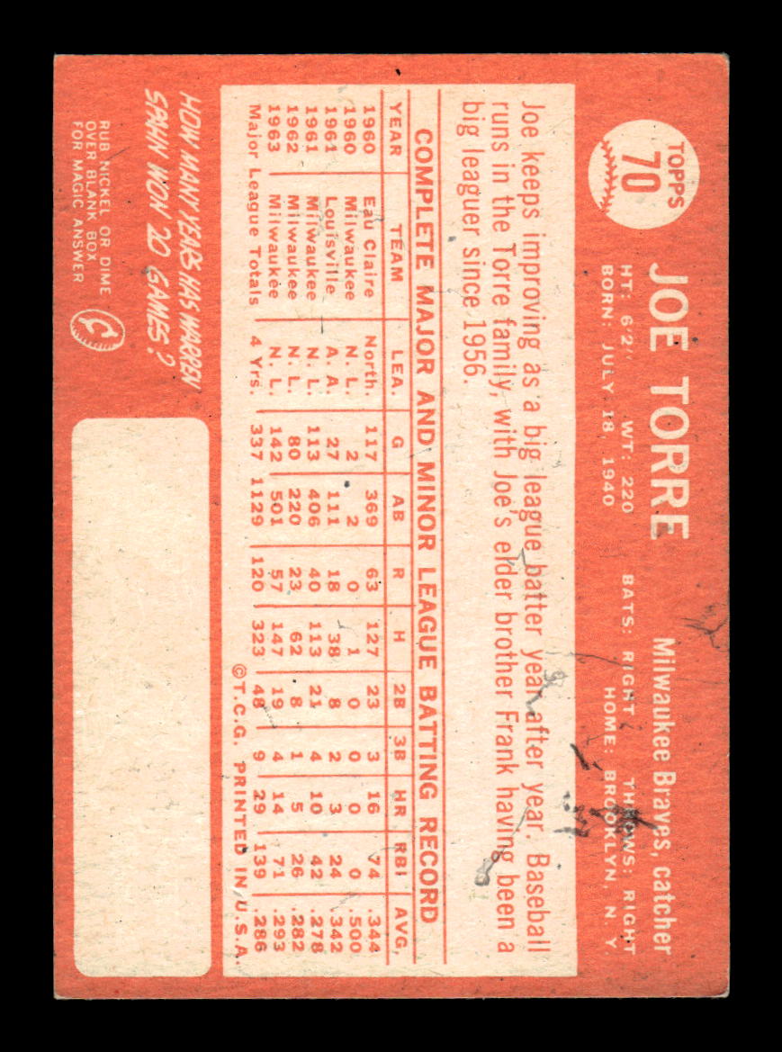 1964 Topps #70 Joe Torre Excellent HOF-10001819
