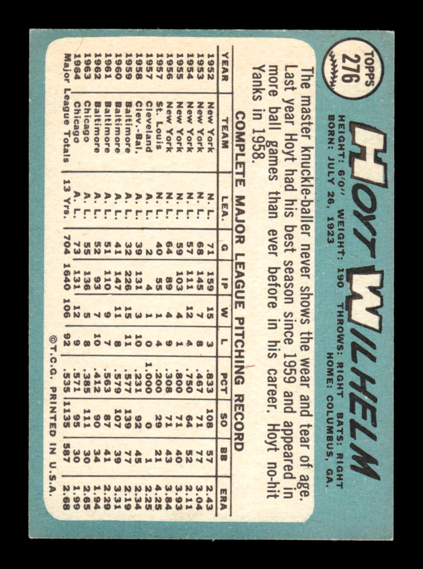 1965 Topps #276 Hoyt Wilhelm Excellent HOF-10001822