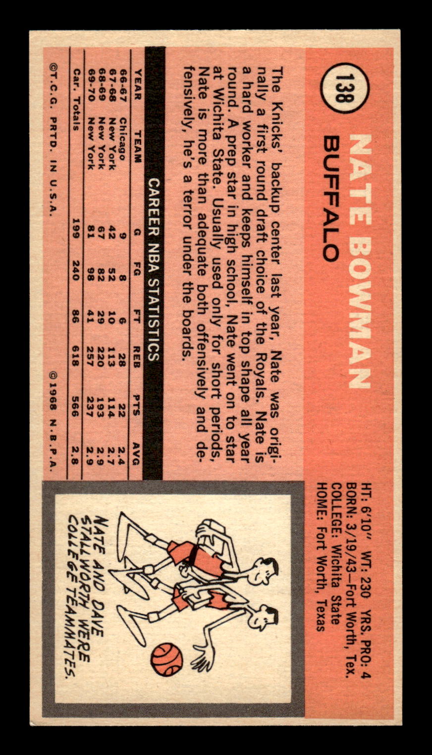 1970-71 Topps #138 Nate Bowman Excellent HOF-10001842