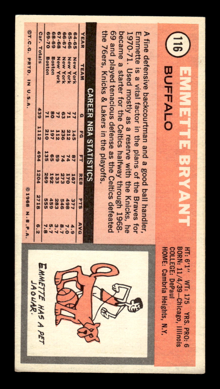 1970-71 Topps #116 Emmette Bryant Excellent HOF-10001856