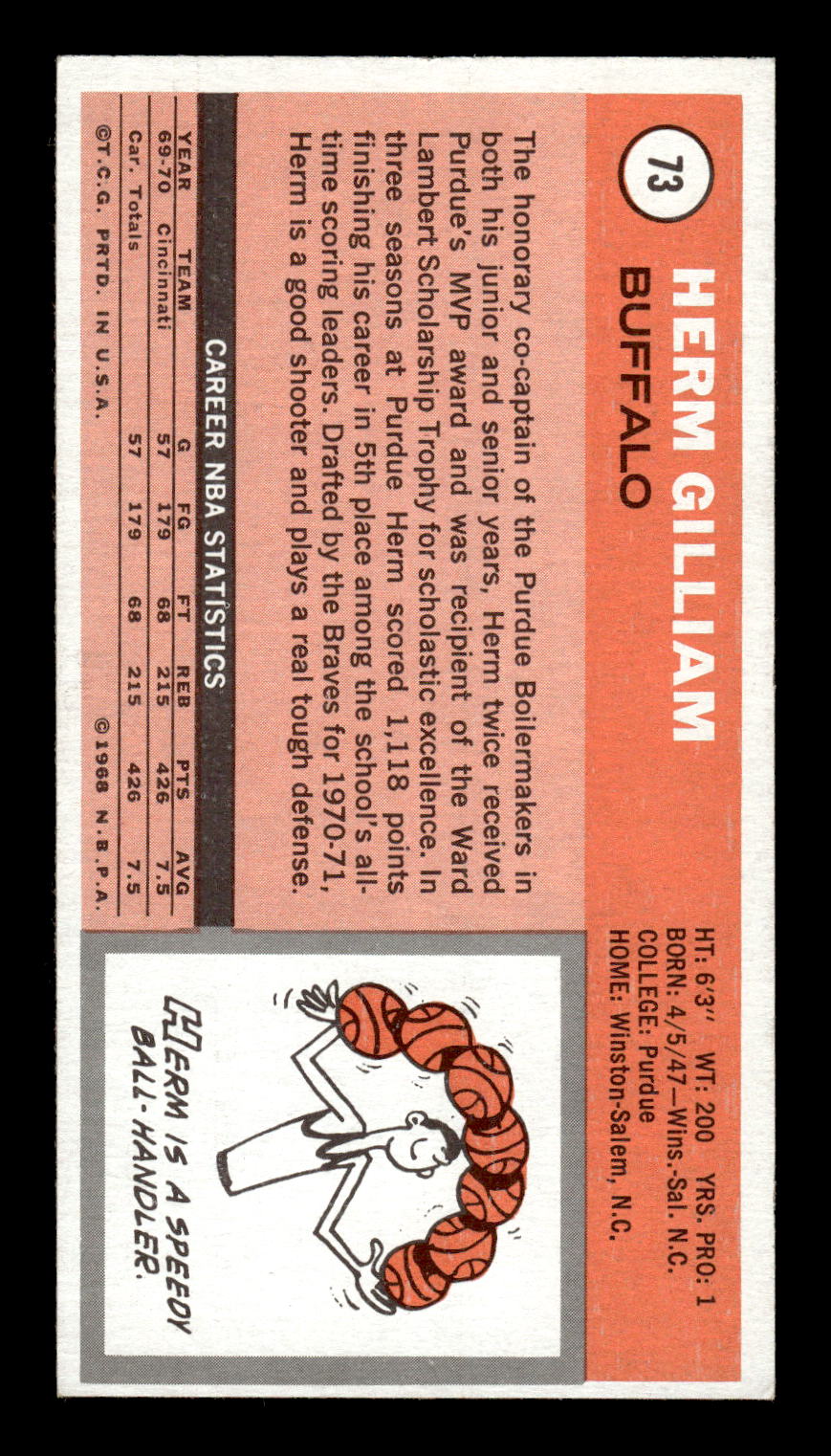 1970-71 Topps #73 Herm Gilliam Excellent HOF-10001873