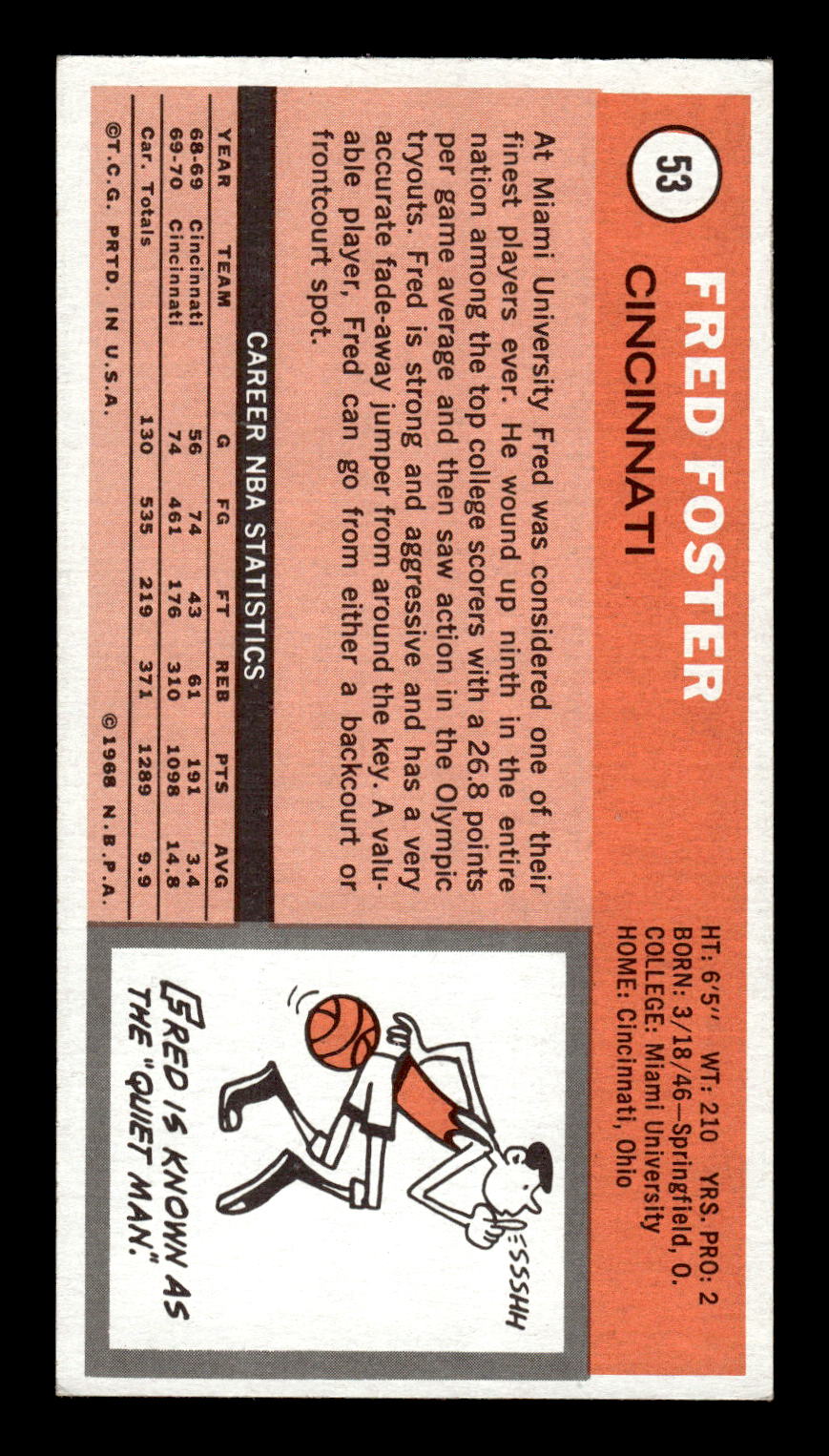 1970-71 Topps #53 Fred Foster Excellent HOF-10001887