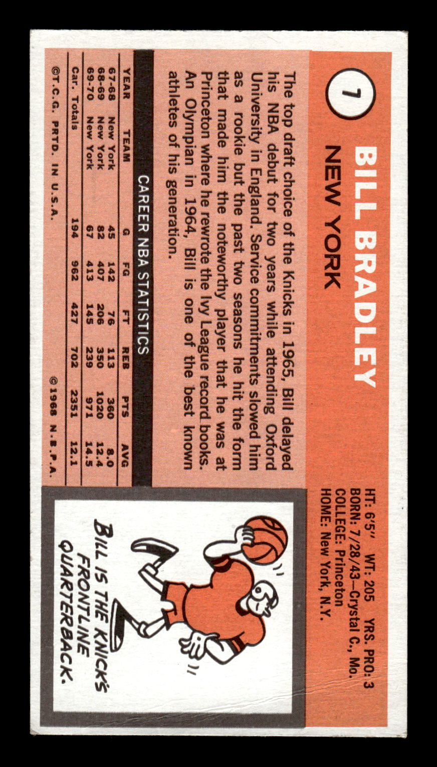 1970-71 Topps #7 Bill Bradley Excellent HOF-10001901