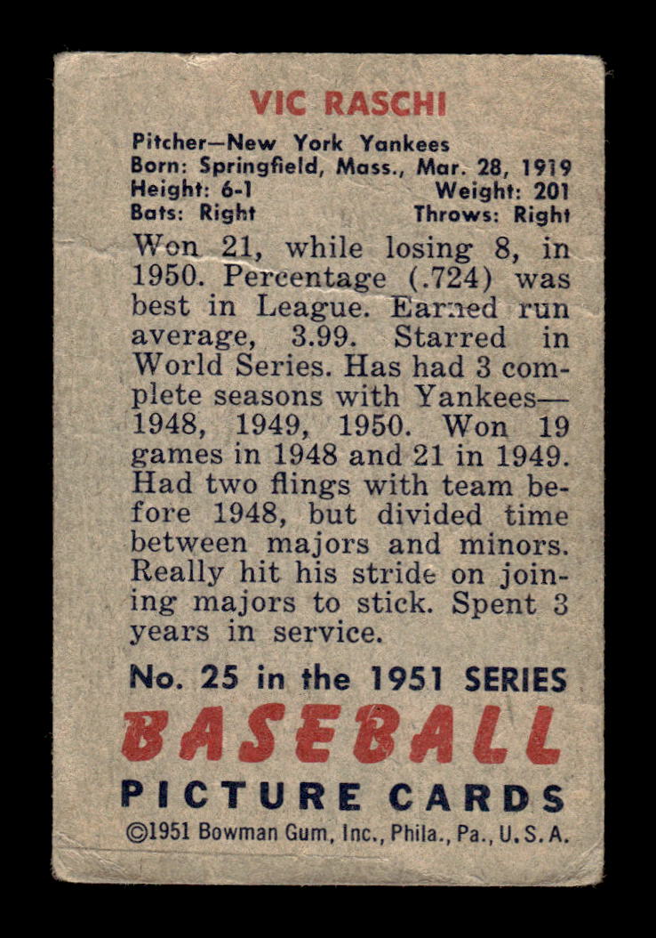 1951 Bowman #25 Vic Raschi Poor HOF-10001907