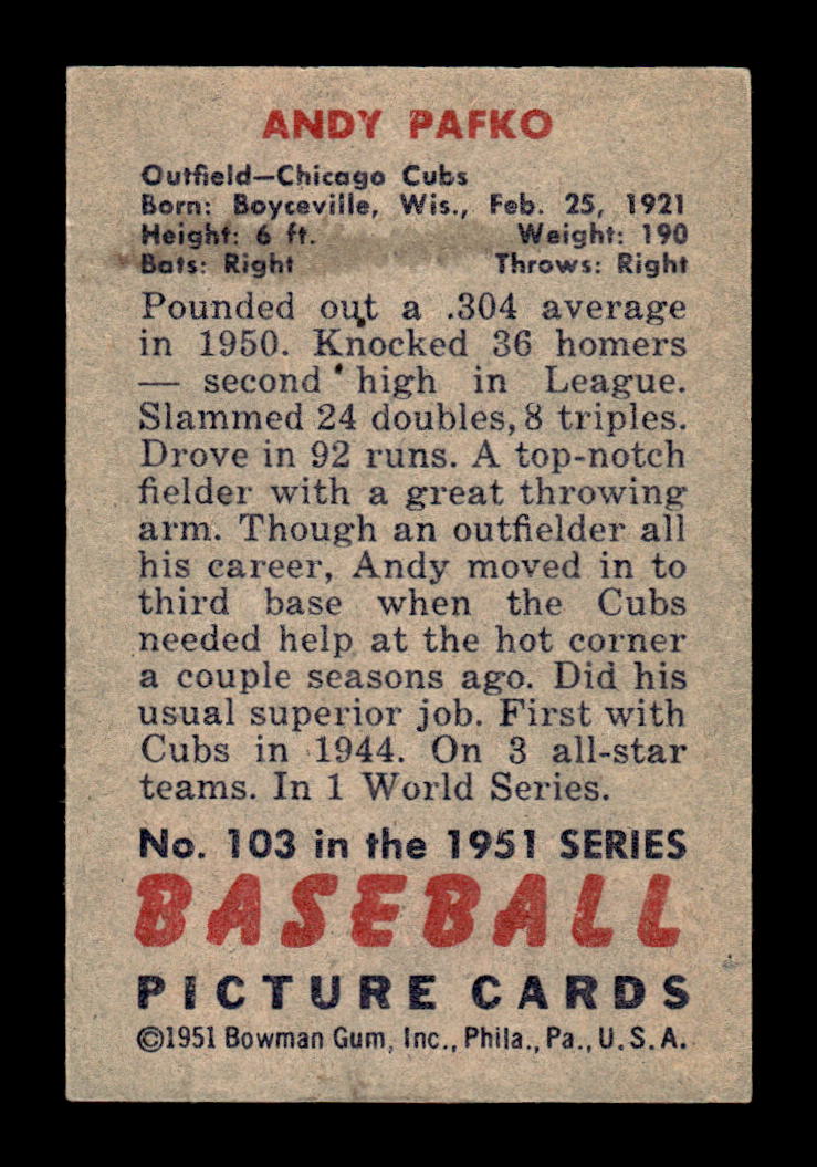 1951 Bowman #103 Andy Pafko Very Good HOF-10001908