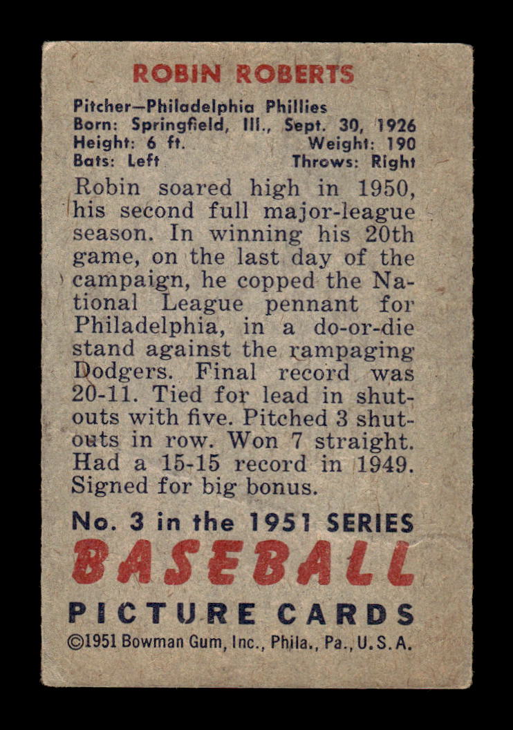 1951 Bowman #3 Robin Roberts Poor HOF-10001912