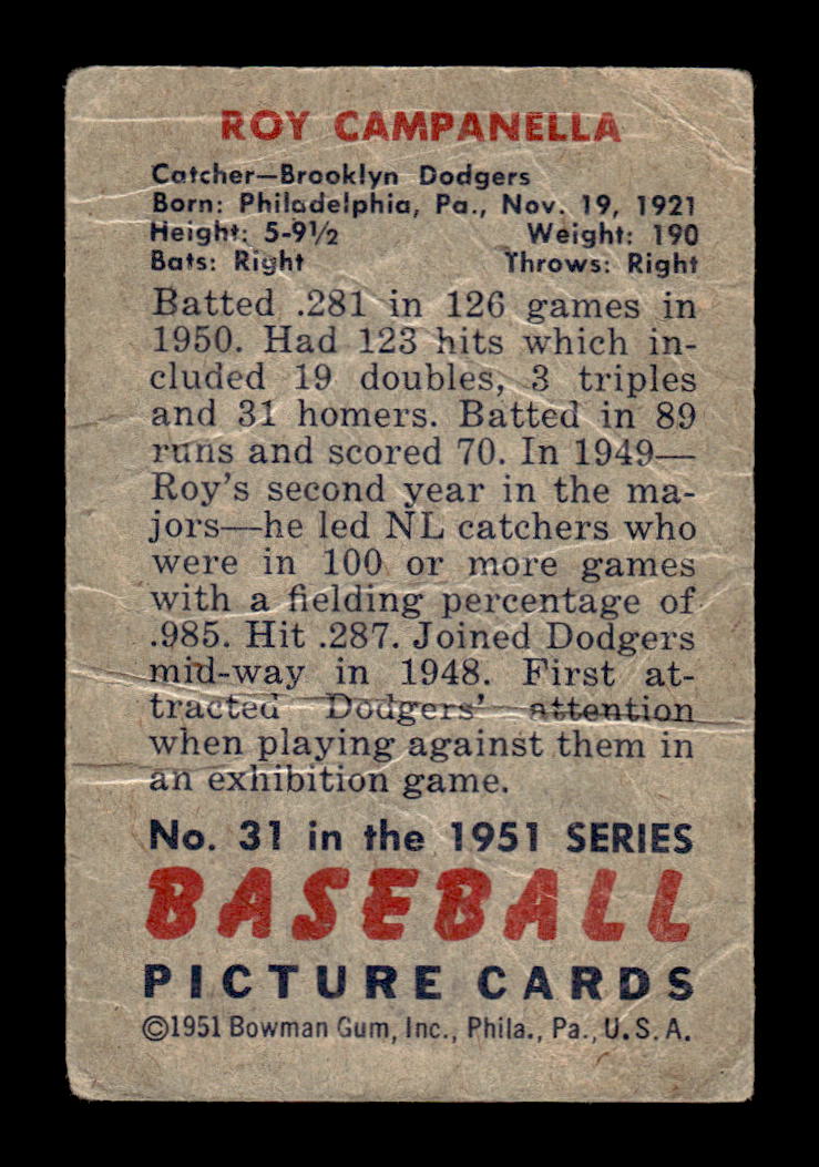1951 Bowman #31 Roy Campanella Poor HOF-10001913