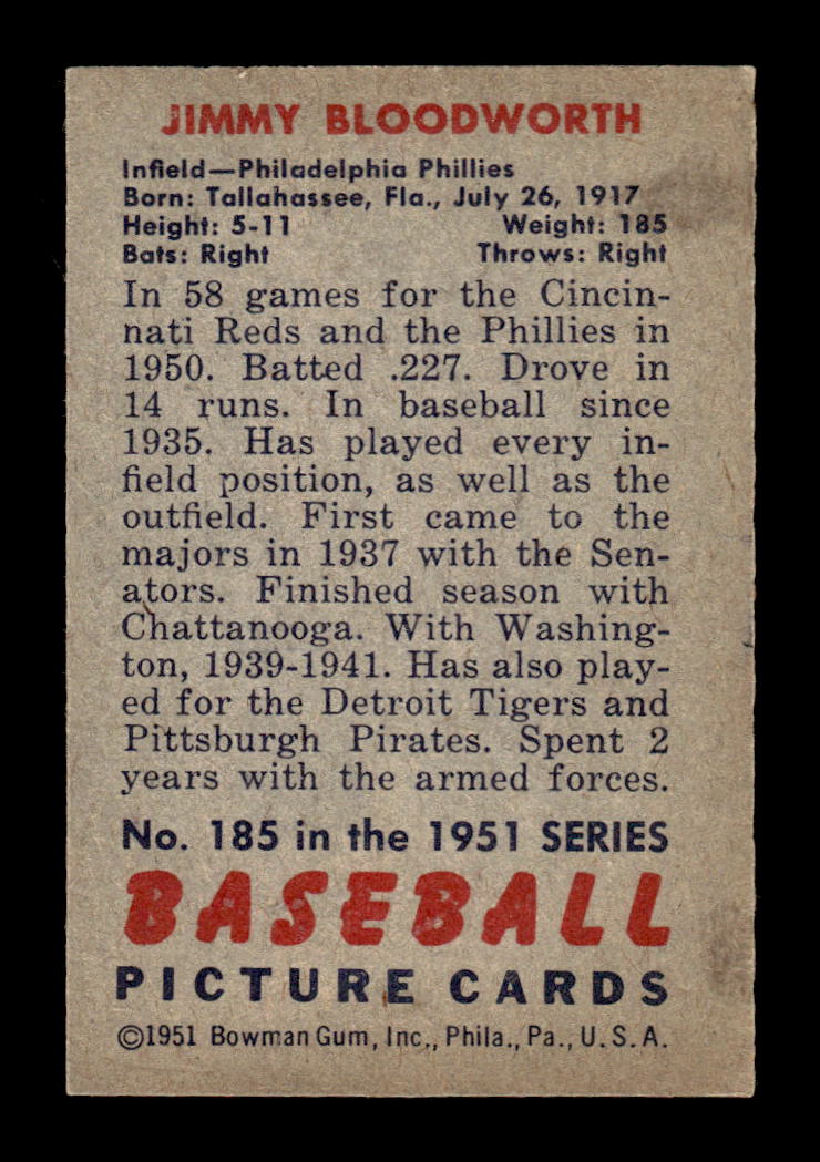 1951 Bowman #185 Jimmy Bloodworth Very Good HOF-10001914