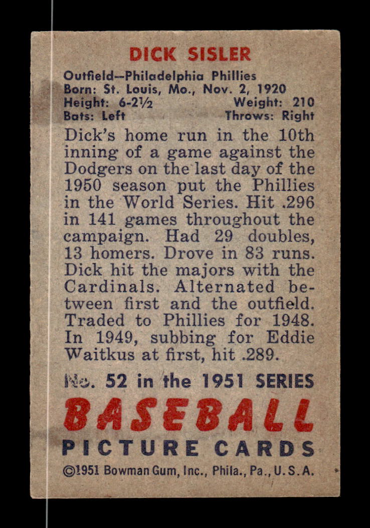 1951 Bowman #52 Dick Sisler Very Good HOF-10001919