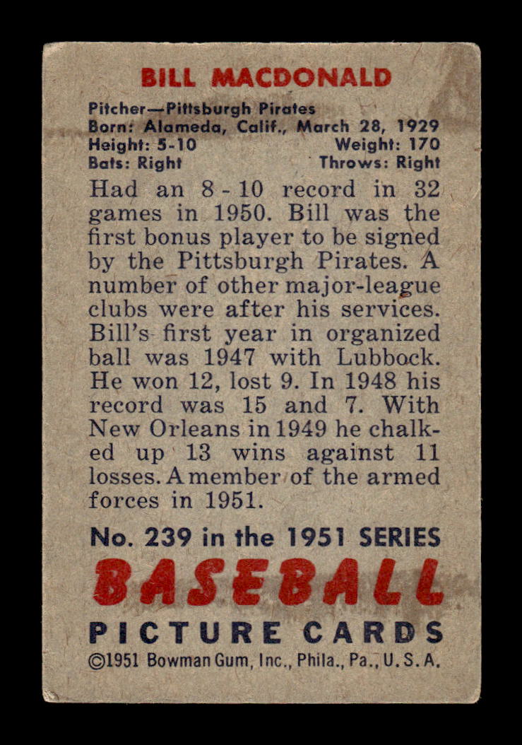 1951 Bowman #239 Bill Macdonald Very Good HOF-10001927