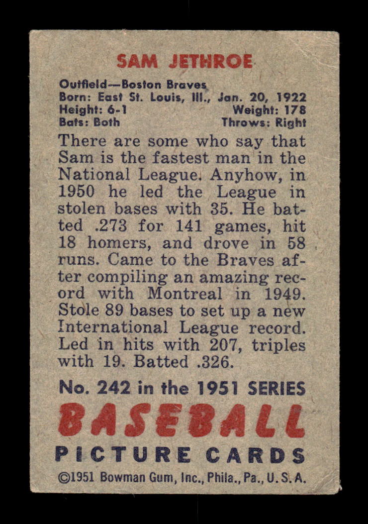 1951 Bowman #242 Sam Jethroe Very Good HOF-10001931