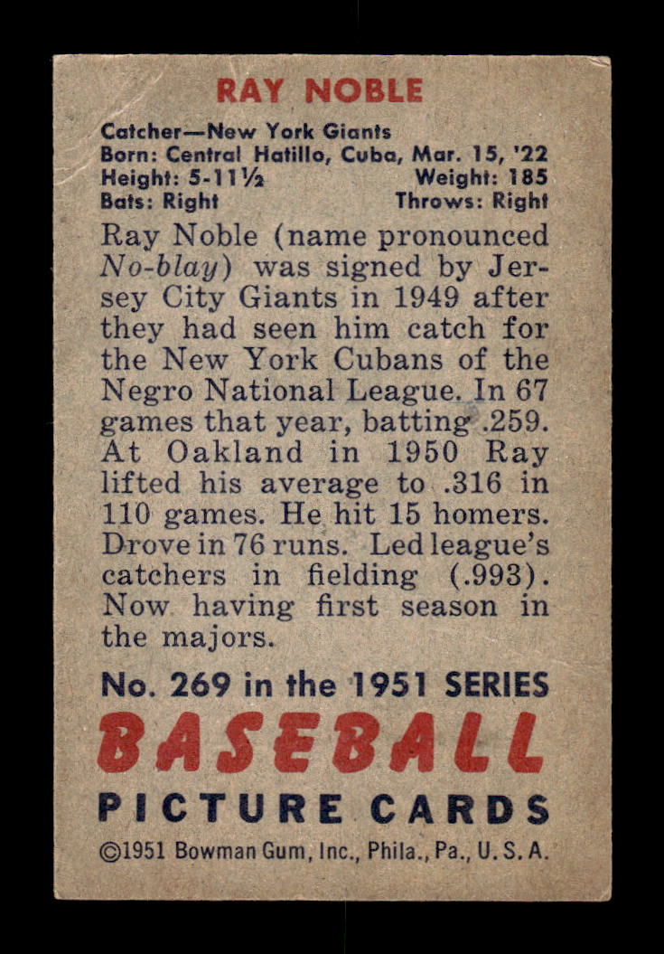 1951 Bowman #269 Ray Noble Very Good HOF-10001934