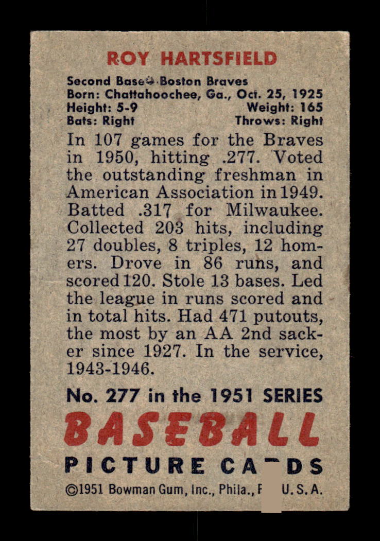 1951 Bowman #277 Roy Hartsfield Very Good HOF-10001935