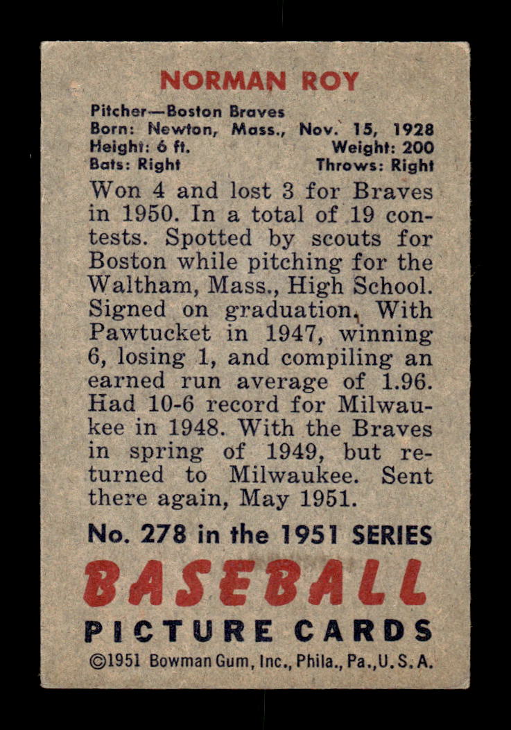 1951 Bowman #278 Norman Roy Very Good HOF-10001936