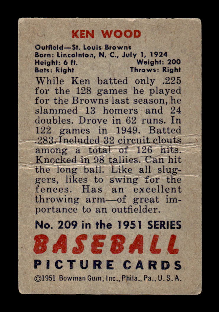 1951 Bowman #209 Ken Wood Poor HOF-10001939