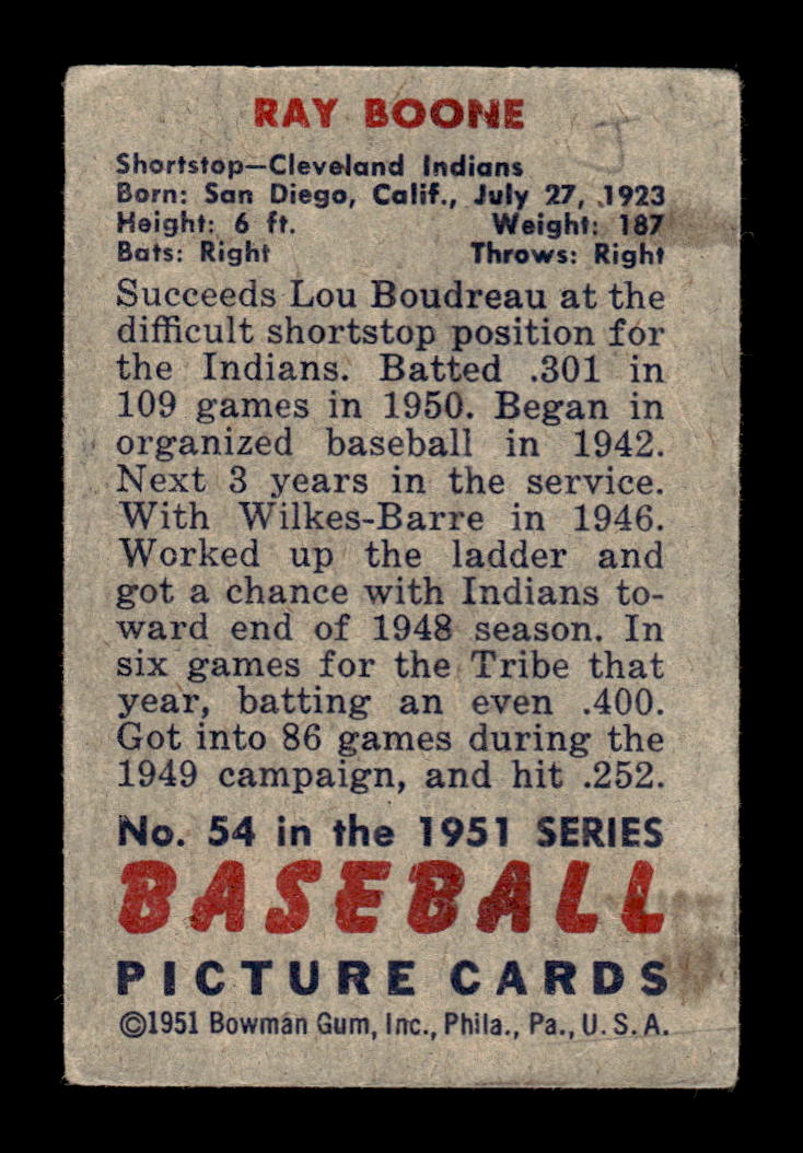 1951 Bowman #54 Ray Boone Very Good HOF-10001941