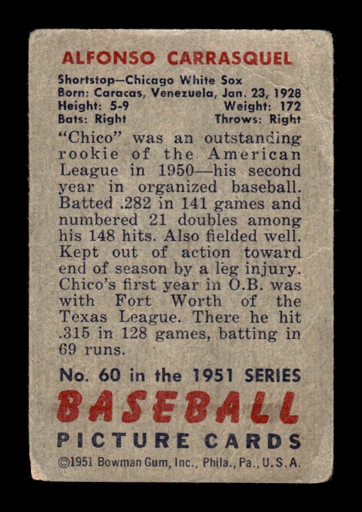 1951 Bowman #60 Chico Carrasquel Very Good HOF-10001942