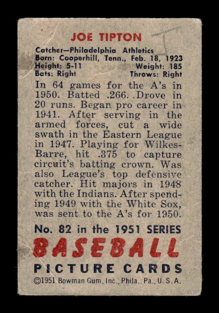 1951 Bowman #82 Joe Tipton Poor HOF-10001946