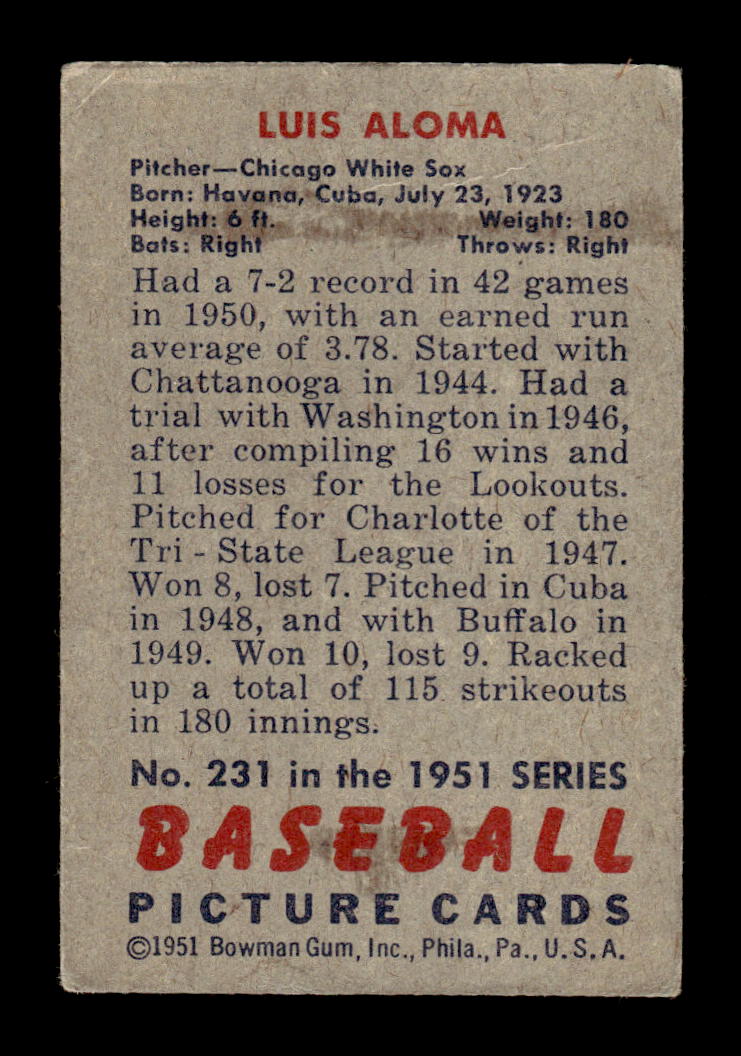 1951 Bowman #231 Luis Aloma Very Good HOF-10001958