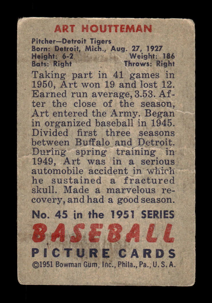 1951 Bowman #45 Art Houtteman Poor HOF-10001990
