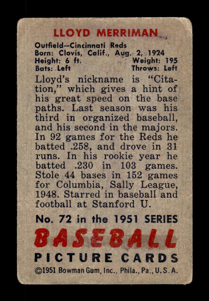 1951 Bowman #72 Lloyd Merriman Very Good HOF-10001993